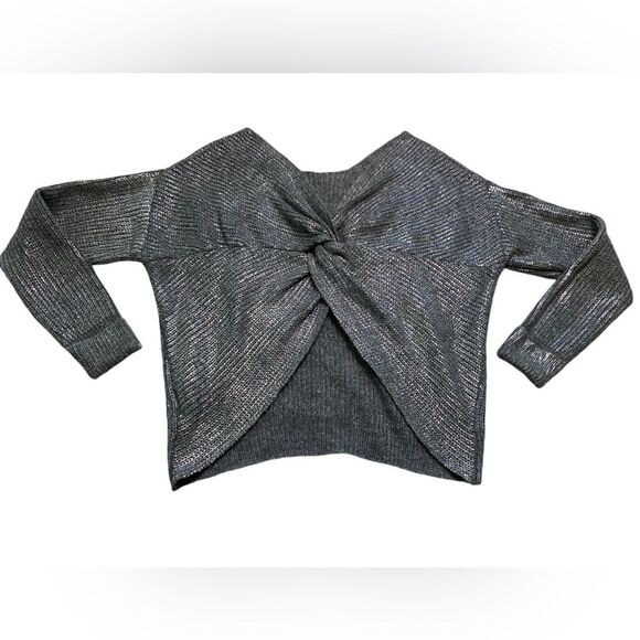 4SI3NNA Metallic Coated Grey Twist Back Sweater - Picture 1 of 6